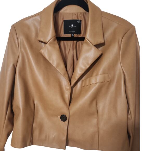 7 for all mankind Faux Leather Crop Camel Jacket Large - Picture 2 of 9